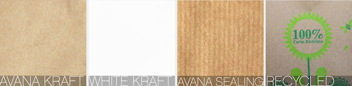 Selezione di carte Avana Kraft, White Kraft, Avana Sealing e Riciclata
